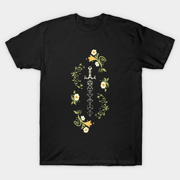 Floral Polyhedral Dice Sword T-Shirt by pixeptional